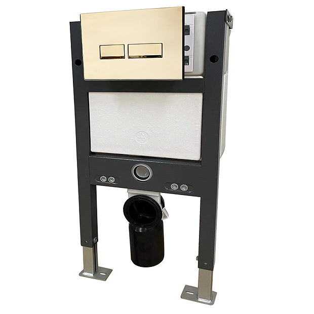 Arezzo Compact Top/Front Flush Toilet Frame With Brushed Brass Flush - Square Buttons 4 Arezzo Compact Top/Front Flush Toilet Frame With Brushed Brass Flush - Square Buttons - Image 2