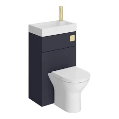 Arezzo Matt Blue Combined 2-In-1 Wash Basin & Toilet (500mm Wide X 300mm) Incl. Brushed Brass Flush -Croydex shop azcombwcb d7