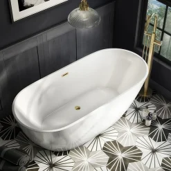 Arezzo Freestanding Modern Bath With Brushed Brass Waste -Croydex shop azfrebb detail1