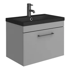 Arezzo 600 Matt Grey Wall Hung Vanity Unit With Matt Black Basin + Square Toilet -Croydex shop azg6sqbk d1