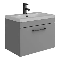Arezzo 600 Matt Grey Wall Hung Vanity Unit With Matt Grey Basin + Square Toilet -Croydex shop azg6sqgy d1
