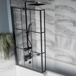Arezzo Shower Bath - 1700mm L Shaped With Matt Black Grid Screen + Panel -Croydex shop azgl17 new 2
