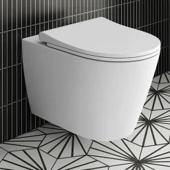 Arezzo Rimless Wall Hung Toilet (incl. Slim Seat With Matt Black Hinges) -Croydex shop azhc1mb d7