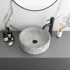 Arezzo Speckled Stone Effect Round Counter Top Basin - 410mm Diameter -Croydex shop azj2021 lrg2