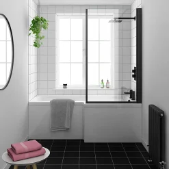 Arezzo Shower Bath - 1700mm L Shaped With Matt Black Screen + Panel -Croydex shop azl17 nd4