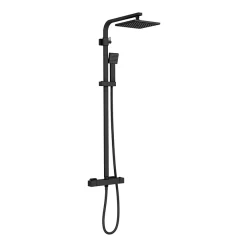 Arezzo Square Matt Black Shower Bath + Exposed Shower Pack (1700 L Shaped With Screen + Panel)
