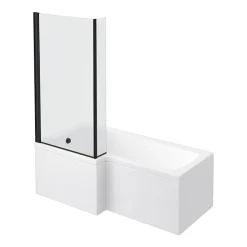 Arezzo L-Shaped Shower Bath Suite - 1700mm With Grey Vanity Unit + Wall Hung Toilet -Croydex shop azlsmbwh d2
