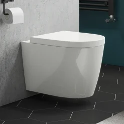 Arezzo L-Shaped Shower Bath Suite - 1700mm With Grey Vanity Unit + Wall Hung Toilet