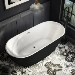 Arezzo Matt Black Freestanding Modern Bath With Chrome Waste 1650 X 750 X 570mm -Croydex shop azmb16bthc d1