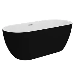 Arezzo Matt Black Freestanding Modern Bath With Chrome Waste 1650 X 750 X 570mm