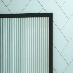 Arezzo Fluted Glass Matt Black Framed Urinal Partition -Croydex shop azmbfp1 d2