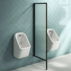 Arezzo Fluted Glass Matt Black Framed Urinal Partition -Croydex shop azmbfp1 lrg