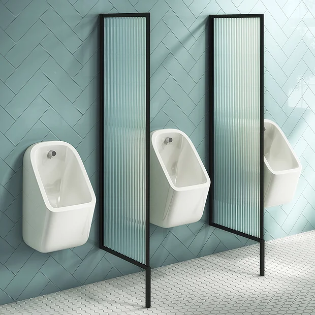 2 X Arezzo Fluted Glass Matt Black Framed Urinal Partitions 4 2 X Arezzo Fluted Glass Matt Black Framed Urinal Partitions - Image 2