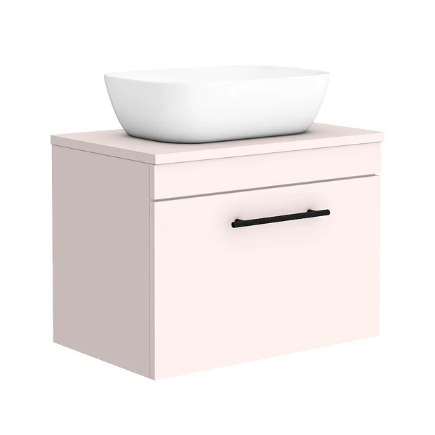 Arezzo Wall Hung Countertop Basin Unit With Toilet - Pink With Industrial Style Black Handle 5 Arezzo Wall Hung Countertop Basin Unit With Toilet - Pink With Industrial Style Black Handle - Image 3