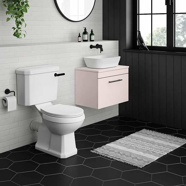 Arezzo Wall Hung Countertop Basin Unit With Toilet - Pink With Industrial Style Black Handle 4 Arezzo Wall Hung Countertop Basin Unit With Toilet - Pink With Industrial Style Black Handle - Image 2