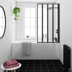 Arezzo Square Single Ended Bath With Matt Black Bi-Fold Screen -Croydex shop azsbf nl