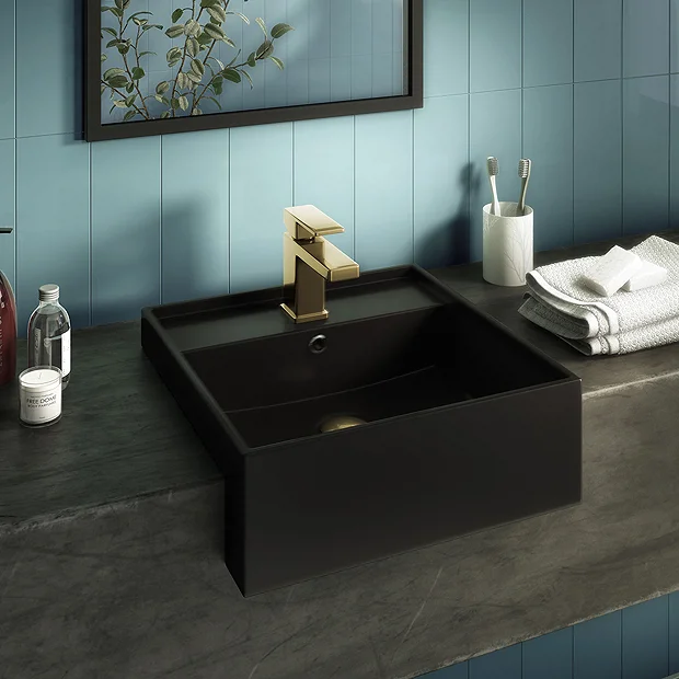 Arezzo 410mm Square Semi-Recessed Basin - Matt Black 4 Arezzo 410mm Square Semi-Recessed Basin - Matt Black - Image 2