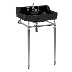 Urlington Bathroom Burlington Jet Black Edwardian 56cm Medium Basin And Chrome Wash Stand