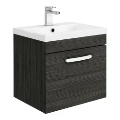 Brooklyn Bathroom Suite - Black With Chrome Handle - 500mm Wall Hung Vanity & Toilet -Croydex shop b5whblkcc d1