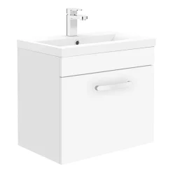 Brooklyn Bathroom Suite - Gloss White With Chrome Handle - 500mm Wall Hung Vanity & Toilet -Croydex shop b5whgwccd1