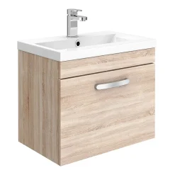 Brooklyn Bathroom Suite - Natural Oak With Chrome Handle - 500mm Wall Hung Vanity & Toilet -Croydex shop b5whoakcc d1