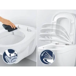 Grohe Essence Rimless Wall Hung Toilet With Soft Close Seat + FREE TOILET ROLL HOLDER -Croydex shop bauccwc1 d3
