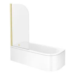 Arezzo Shower Bath (1700mm J Shaped With Brushed Brass Screen + Curved Panel) -Croydex shop bbjssb d3