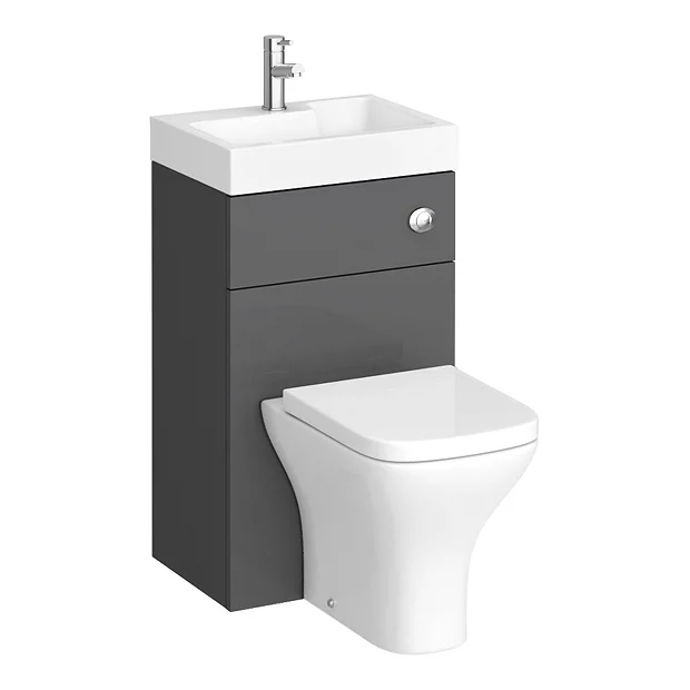 Klyn Bathroom Brooklyn 500mm Gloss Grey 2-In-1 Combined Wash Basin & Toilet 3 Klyn Bathroom Brooklyn 500mm Gloss Grey 2-In-1 Combined Wash Basin & Toilet