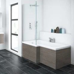 Klyn Bathroom Brooklyn Grey Avola Shower Bath - 1700mm L Shaped Incl. Screen + Panel -Croydex shop bg1700fs detail1