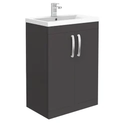 Klyn Bathroom Brooklyn Gloss Grey L Shaped Bath Suite (with Vanity + Tall Cabinet) -Croydex shop bggvt d4