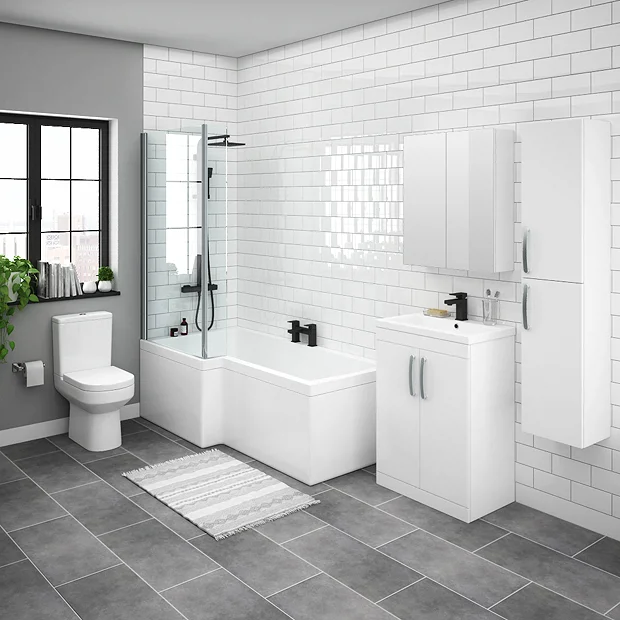 Klyn Bathroom Brooklyn Gloss White L Shaped Bath Suite (with Vanity + Tall Cabinet) 4 Klyn Bathroom Brooklyn Gloss White L Shaped Bath Suite (with Vanity + Tall Cabinet) - Image 2