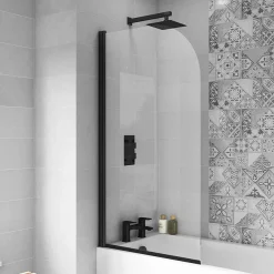 Arezzo Shower Bath (1700mm J Shaped With Matt Black Screen + Curved Panel) -Croydex shop bkjssb nd3