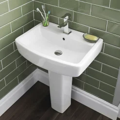 Victorian Plumbing Bliss Modern Double Ended Curved Freestanding Bath Suite - 2 Basin Size Options