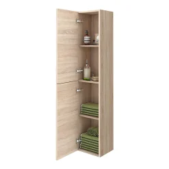 Klyn Bathroom Brooklyn Natural Oak L Shaped Bath Suite (with Vanity + Tall Cabinet)
