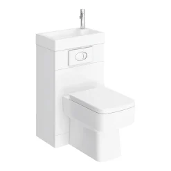 Klyn Bathroom Brooklyn White Gloss Combined Two-In-One Wash Basin, Toilet & Flush Plate (500mm Wide X 300mm) -Croydex shop brkcombwc d3