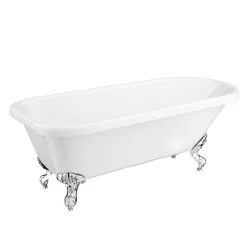 Victorian Plumbing Bromley 1470 Small Single Ended Roll Top Bath + Chrome Legs -Croydex shop bromley1470singleendedrolltopbathwithchromeballandclawfeetd2