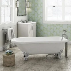 Victorian Plumbing Bromley 1470 Small Single Ended Roll Top Bath + Chrome Legs -Croydex shop bromley1470singleendedrolltopbathwithchromeballandclawfeetl