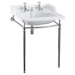 Urlington Bathroom Burlington Classic 650mm 2TH Basin With Invisible Overflow/Waste & Chrome Wash Stand -Croydex shop burlingtonclassic65cmbasinwithinvisibleoverflowchromebasinstandl