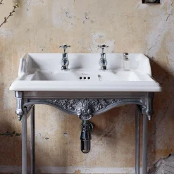 Urlington Bathroom Burlington Classic 65cm Basin With Brushed Aluminium Wash Stand
