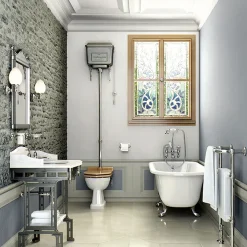 Urlington Bathroom Burlington High Level Toilet - Polished Aluminium Cistern