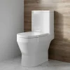 Itton Bathroom Britton Curve2 Rimless Close Coupled Open Back Toilet With Brushed Brass Flush Button + Soft Close Seat -Croydex shop c2ccwc d1 460 1