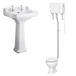 Victorian Plumbing Carlton High Level Bathroom Suite + Roll Top Bath -Croydex shop carltonhighlevelbathroomsuiterolltopbath d1