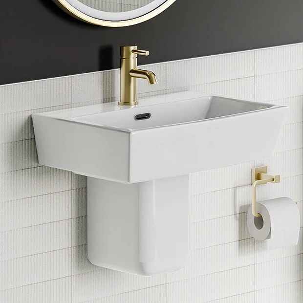 Victorian Plumbing Cubo Basin + Semi Pedestal (520mm Wide - 1 Tap Hole) 4 Victorian Plumbing Cubo Basin + Semi Pedestal (520mm Wide - 1 Tap Hole) - Image 2