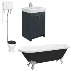 Chatsworth High Level Graphite Roll Top Bathroom Suite Inc. Black Bath -Croydex shop chatsworthhighlevelgraphiterolltopbathroomsuitendetail1