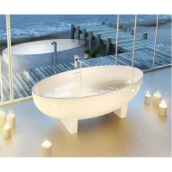 Clearwater Bath Clearwater - Lacrima Natural Stone Bath Hand Polished White - 1690 X 800mm -Croydex shop clrlacrimaverylargealt2