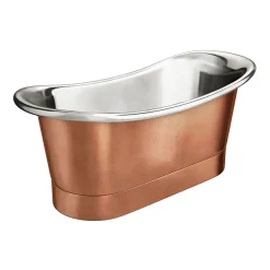 The Period Bathroom Company Trafalgar Copper 1700 X 710mm Double Ended Slipper Roll Top Bath Tub (Nickel Inside) -Croydex shop copd317 d2