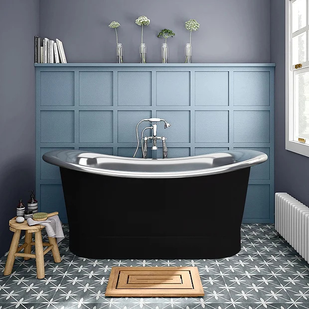 The Period Bathroom Company Trafalgar Matt Black 1700 X 710mm Double Ended Slipper Roll Top Bath Tub (Nickel Inside) 4 The Period Bathroom Company Trafalgar Matt Black 1700 X 710mm Double Ended Slipper Roll Top Bath Tub (Nickel Inside) - Image 2