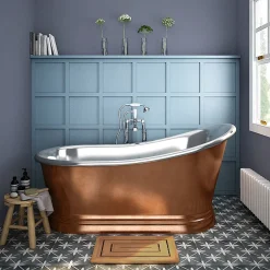 The Period Bathroom Company Trafalgar Copper 1700 X 787mm Slipper Roll Top Bath Tub (Nickel Inside) -Croydex shop cops317 nwl
