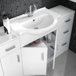 Cove 6 Piece Vanity Unit Bathroom Suite (High Gloss White - Depth 300mm) -Croydex shop cove6piecevanityunitbathroomsuitedetail1