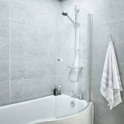 Cruze Bathroom Cruze P Shaped Shower Bath - 1700mm Inc. Screen With Knob + Panel -Croydex shop cruzepshapedshowerbath1700mmincscreenwithknobpaneld2